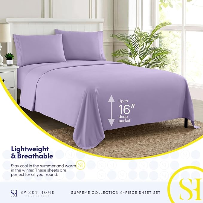 Full Size Sheet Sets - Breathable Luxury Sheets with Full Elastic & Secure Corner Straps Built In - 1800 Supreme Collection Extra Soft Deep Pocket Bedding Set, Sheet Set, Full, Lavender