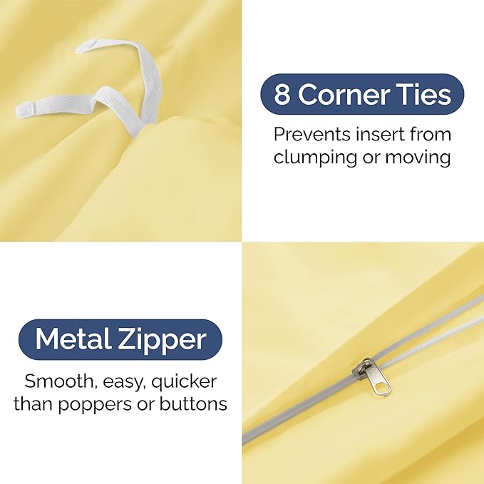 Duvet Cover Cal King Size - Extra Soft Cal King Size Duvet Cover - Lightweight, Breathable, Easy Care & Fade Free w/ Zipper Closures & Ties - 104" x 98" Inches - (Yellow) Comforter Not Included