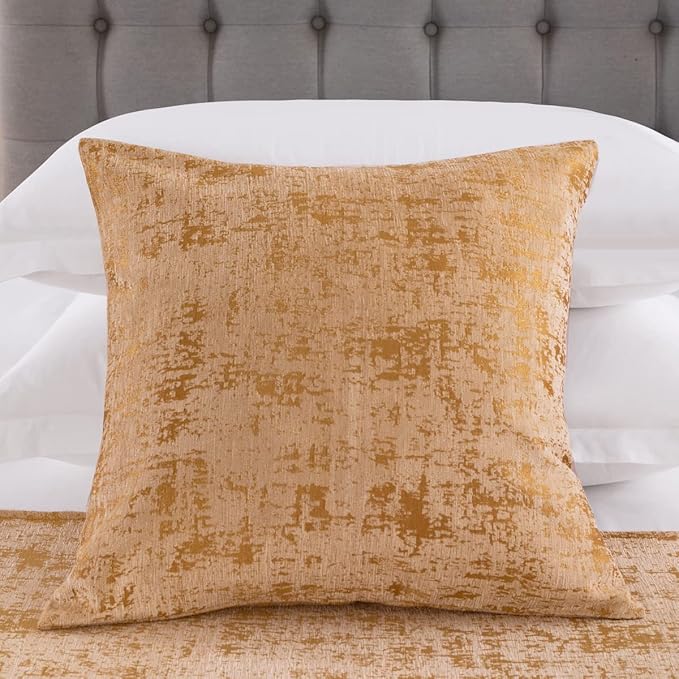 AMBERIS 2 Pillowcases (45×45cm)(Without Insert) Gold, Chenille Soft No Fading Modern 2 Pillowcases (Without Insert)