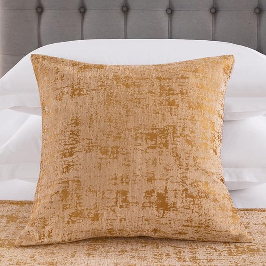 AMBERIS 2 Pillowcases (45×45cm)(Without Insert) Gold, Chenille Soft No Fading Modern 2 Pillowcases (Without Insert)