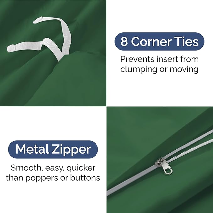 Duvet Cover Full Size - Extra Soft Full Size Duvet Cover - Lightweight & Breathable - Easy Care & Fade Free with Zipper Closures & Ties - 80" x 90" Inches - (Emerald Green) Comforter Not Included