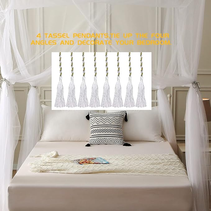 Mosquito Net Bed Canopy for Girls,King Canopy Bed Curtains Queen Size from Ceiling,Dome Mosquito Netting Bed Tent Twin Girls Canopy Bed Decor for Baby Crib,Kid Bed and Adult Beds (White Square)