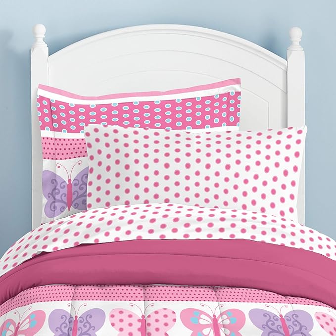 Dream Factory Butterfly Dots Ultra Soft Microfiber Girls Comforter Set, Pink, Full