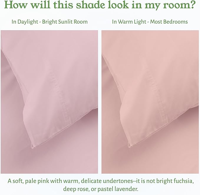 California Design Den California King Sheets Set - Soft 100% Organic Cotton, Deep Pockets, Crisp Percale Cotton Sheets, Breathable and Durable Bedding Set (Pink - Chalky Tone)
