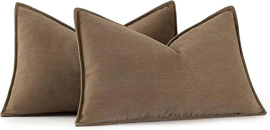 MIULEE Pack of 2 Dark Brwon Decorative Lumbar Pillow Covers 12x20 Inch Soft Chenille Luxurious Couch Throw Pillows Farmhouse Cushion Covers with Elegant Design for Sofa Bedroom Living Room Home Decor