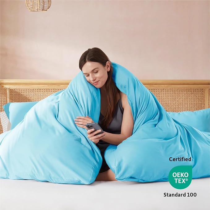 Nestl Bright Blue Duvet Cover Full Size - Soft Double Brushed Full Size Duvet Cover Set, 3 Piece, with Button Closure, 1 Duvet Cover 80x90 inches and 2 Pillow Shams