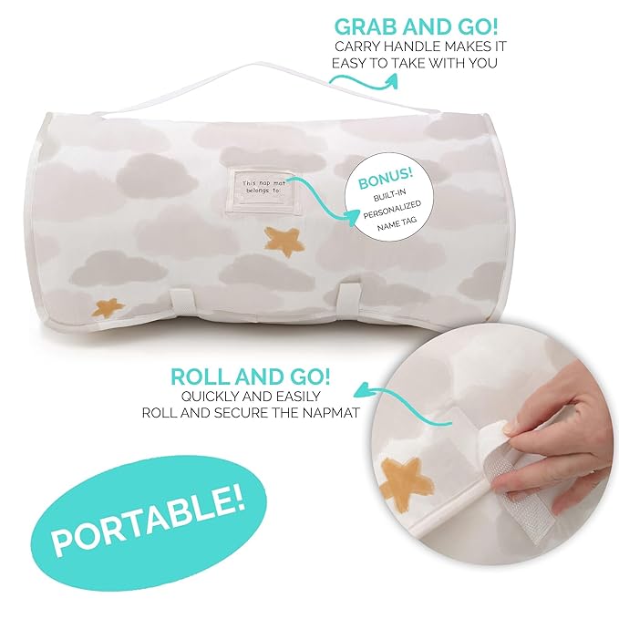JumpOff Jo Nap Mat for Kids - Cozy Kids Rest Mat with Removable Pillow and Ultra Soft Blanket for Preschool, Daycare, and Sleepovers - Little Lamb