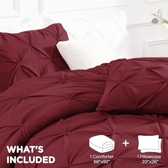 Andency Burgundy Comforter Set Twin XL(68x92Inch), 2 Pieces Comforter for Girls Kids, Soft Microfiber Pinch Pleat Comforter Set, All Season Lightweight Bedding Set