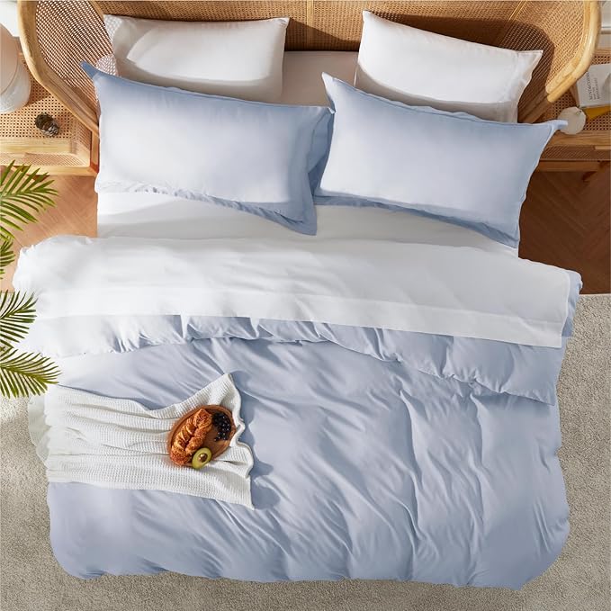 Nestl Full Duvet Cover Set with Comforter Insert - Ice Blue 4 Piece 80x90 Duvet Cover & 2 Pillow Shams with White Quilted Down Alternative Comforter, Ultra Soft, All Season