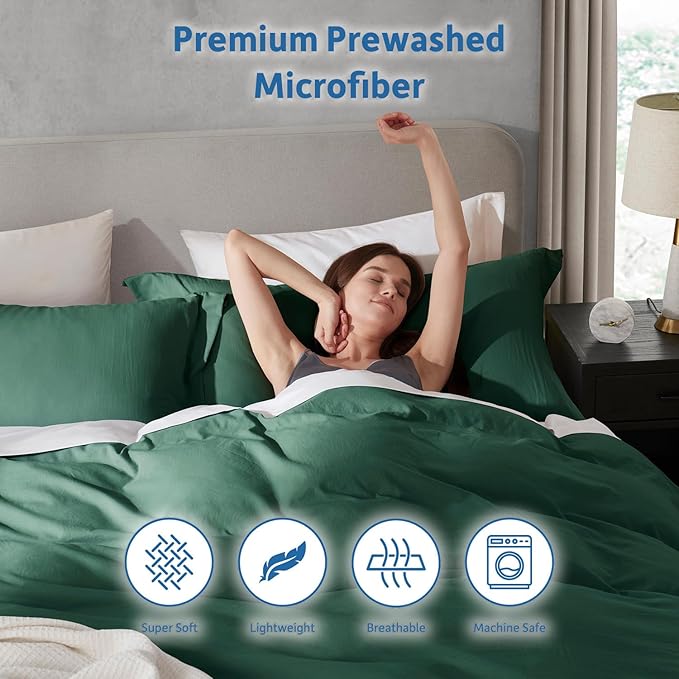 Nestl Dark Green California King Duvet Cover Sets - Soft Prewashed Cal King Duvet Cover, 3 Piece, with Zipper Closure, 1 Duvet Cover 104x98 inches and 2 Pillow Shams