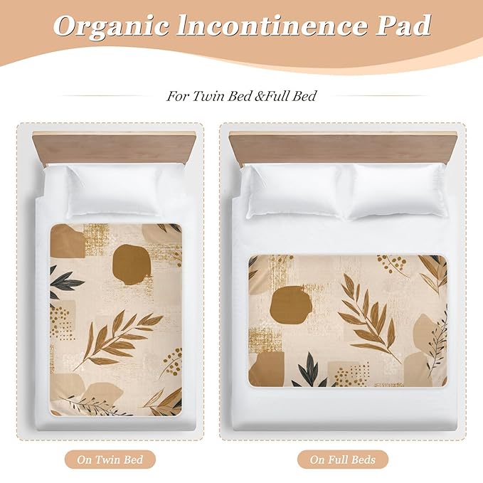 Waterproof Bed Pad Reusable Changing Pad Toddler Mattress Protector Large Pee Pad Baby Diaper Pad Soft Washable Liner Vintage Boho Brown Plant