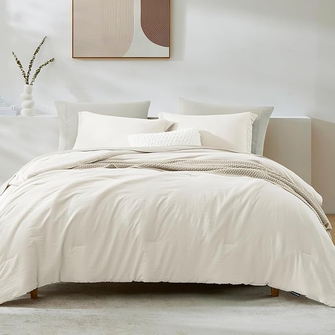 WRENSONGE King Comforter Set, 7 Pieces White Soft Bed in a Bag King with Fitted Sheet, Flat Sheet, 2 Pillow Shams, and 2 Pillowcases- Warm Bedding Set for All Season