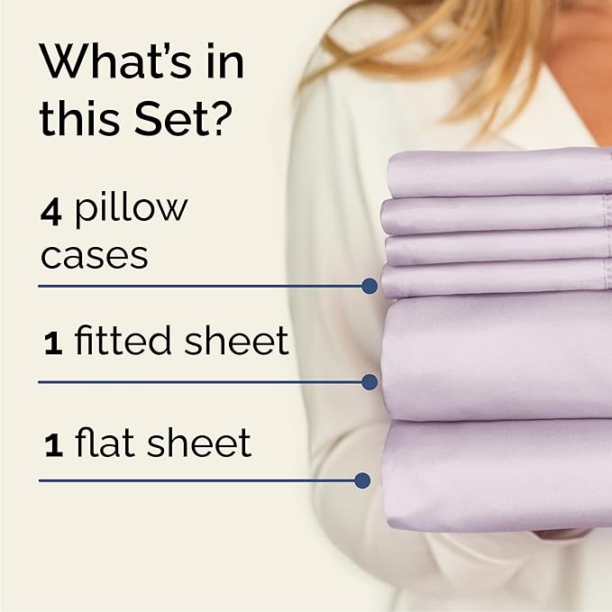 Cal King 6 Piece Sheet Set - Comfy Breathable & Cooling - Soft Hotel Luxury Bedding Set w/ 8-16 Inch Deep Pockets - 1 Flat & 1 Fitted Sheet & 4 Pillowcases - Wrinkle Free & Easy Care - Light Lavender