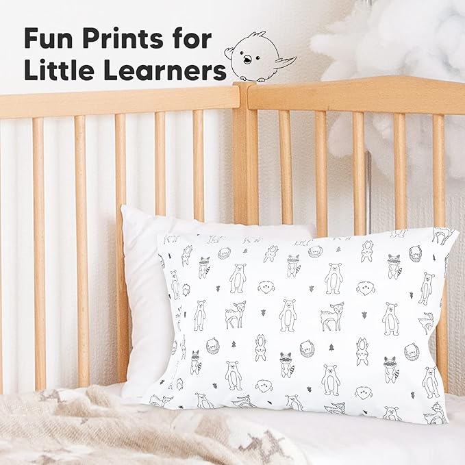 KeaBabies Toddler Pillowcase 13"x18" - Organic Cotton Toddler Pillowcase for Kids, Boys, Girls, Soft & Durable Cotton Cover for Miniature Sleepy Pillows,Cute Colors,Pillow Sold Separately(KeaFriends)