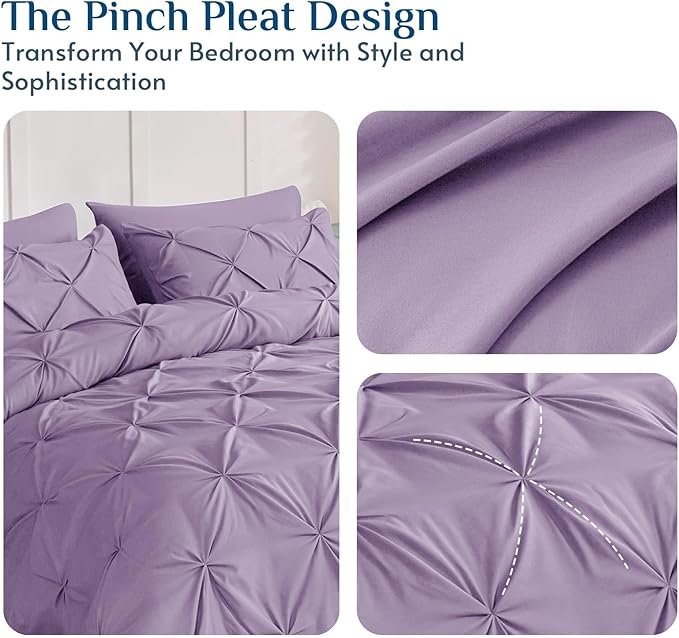 JOLLYVOGUE Full Size Comforter Sets 7 Pieces - Bed in a Bag Full for All Season, Pintuck Bedding Comforter Sets with Comforter, Flat Sheet, Fitted Sheet and Pillowcases & Shams, Purple
