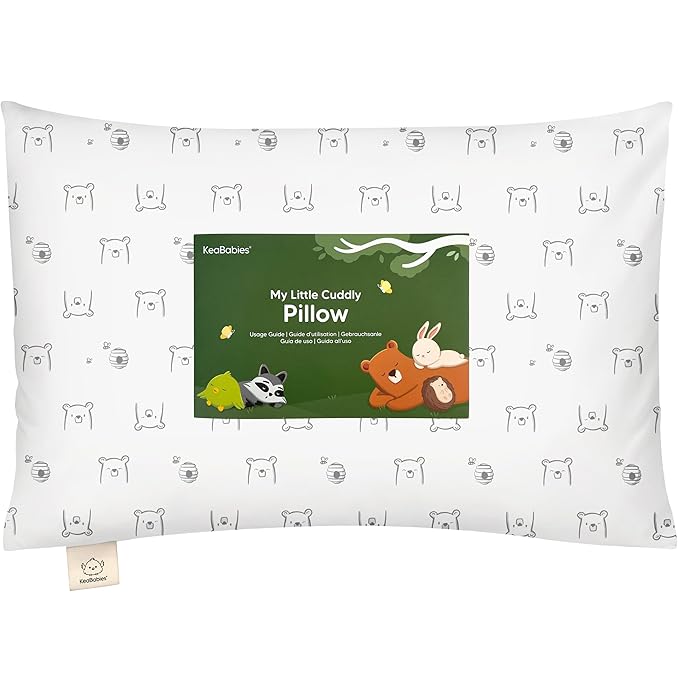 KeaBabies Toddler Pillow with Pillowcase - 13x18 My Little Cuddly Kids Travel Pillows for Sleeping, Nap, Viscose from Bamboo Nursery Pillowcase, Soft & Breathable, Toddler 2-5 Years Old (Bumble Bear)