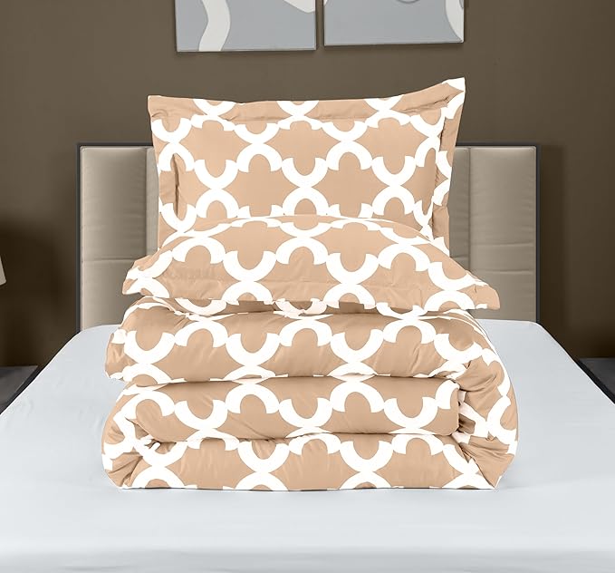 Utopia Bedding Queen Comforter Set 3 Piece Beige, Printed Comforters Queen Size, Bedding Comforters Sets, Down Alternative Soft Bed Set, 1 Comforter (88 x 88 inches) 2 Pillow Shams (20 x 26 inches)