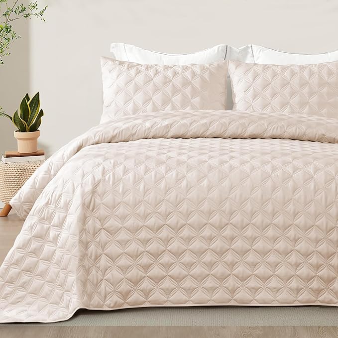 Exclusivo Mezcla Twin Quilt Set, 2 Pieces Lightweight Quilts Soft Quilted Bedspreads Brich Beige Coverlets Bedding Set for All Seasons