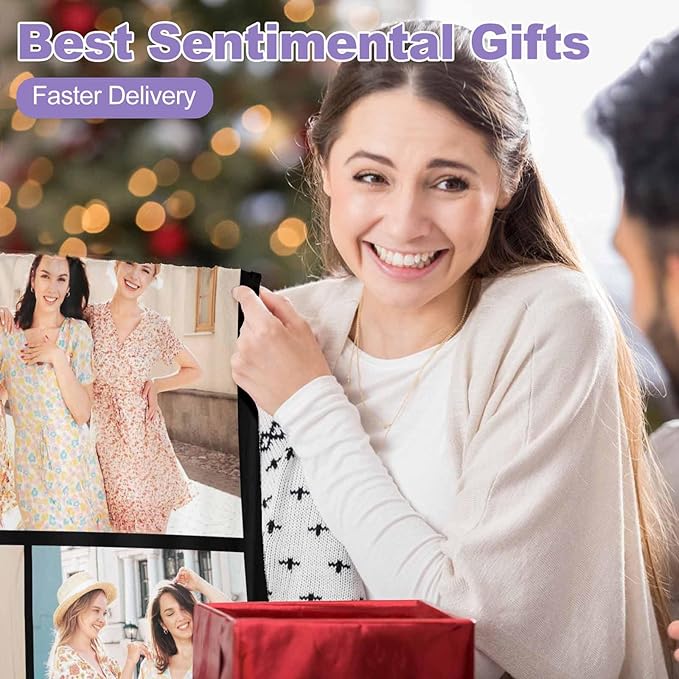Customized Blanket with Photo, 4 Photos Custom Photo Blanket Personalized Blankets Best Friends Forever, Personalized Gifts for Best Friends, 8 Sizes