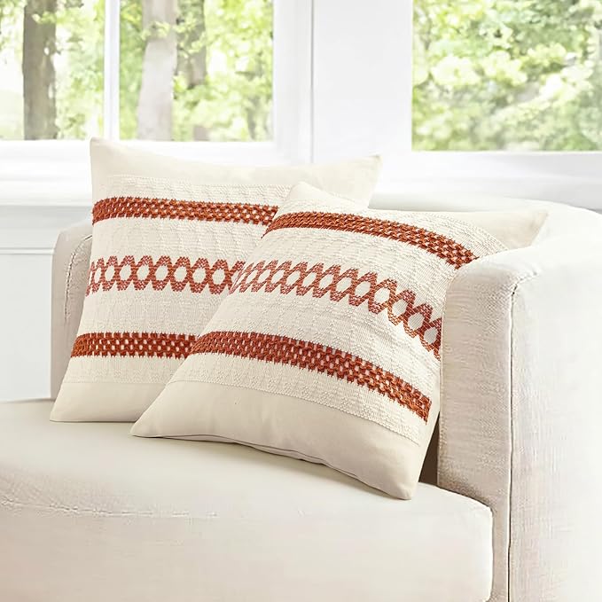 MIULEE Set of 2 Burnt Orange Decorative Lumbar Pillow Covers 12x20 Inch Farmhouse Rustic Boho Couch Throw Pillows Modern Cushion Covers Retro Cute Macrame Woven Home Decor for Bed Sofa Chair