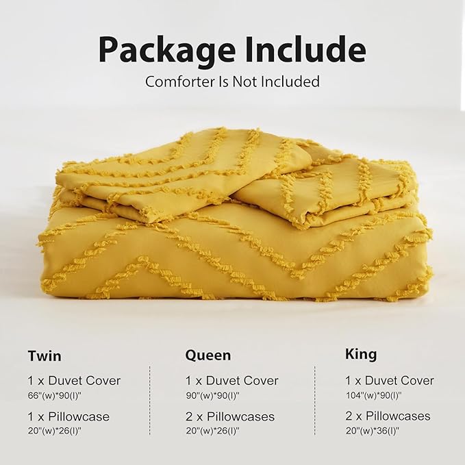 WARMDERN Boho Duvet Cover Set, Tufted Bedding Duvet Covers Soft Washed Microfiber Duvet Cover Queen Size, 3 Pieces Embroidery Shabby Chic Duvet Cover with Zipper Closure(Bright Yellow, Queen)