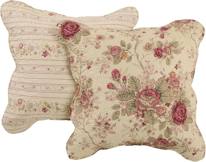 Greenland Home Antique Rose 100% Cotton Heirloom-Quality Quilt Set, 5-Piece Full/Queen, Ecru