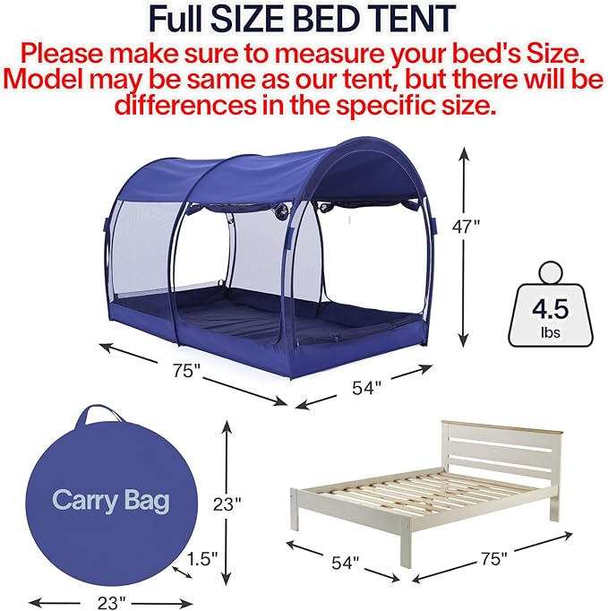 LEEDOR® Bed Tent Dream Tents Bed Canopy Shelter Cabin Indoor Privacy Warm Breathable Pop Up Twin/Full/Queen for Kids and Adult Patent Pending(Mattress Not Included)
