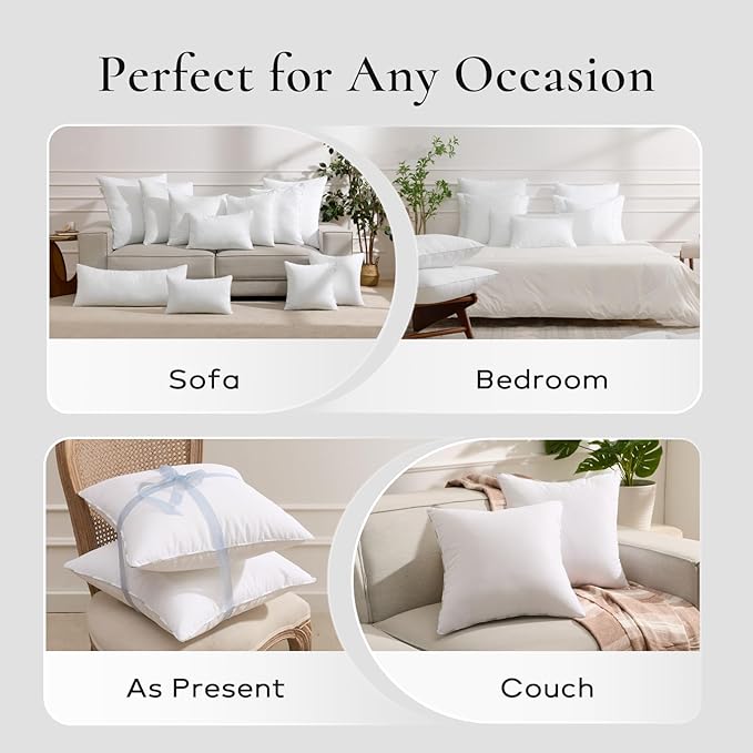 Throw Pillow Inserts (Pack of 4, 14 x 22 Inches, White) - Hypoallergenic 100% Virgin Fiber Lumbar Pillow Form Microfiber Throw Pillows for Bed and Couch Pillows | Indoor Decorative Pillow