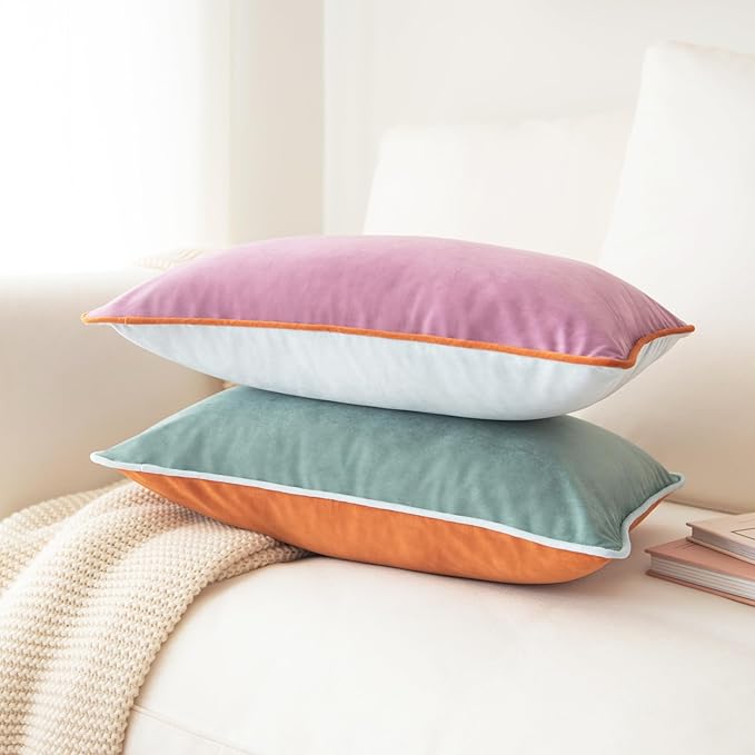 MONDAY MOOSE Decorative Throw Pillow Covers Cushion Cases, Set of 2 Soft Velvet Modern Double-Sided Designs, Mix and Match for Home Decor, Pillow Inserts Not Included (12x20 inch, Purple/Teal)