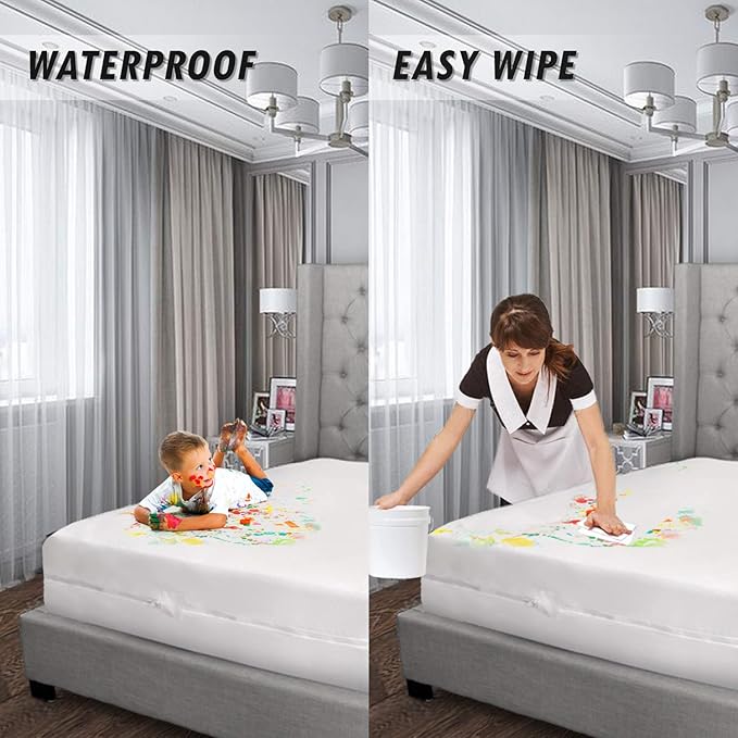 mattress cover queen, deep size pocket mattress protector encasement detachable top, waterproof, easy to install 360˚ zipper, queen size 13" deep