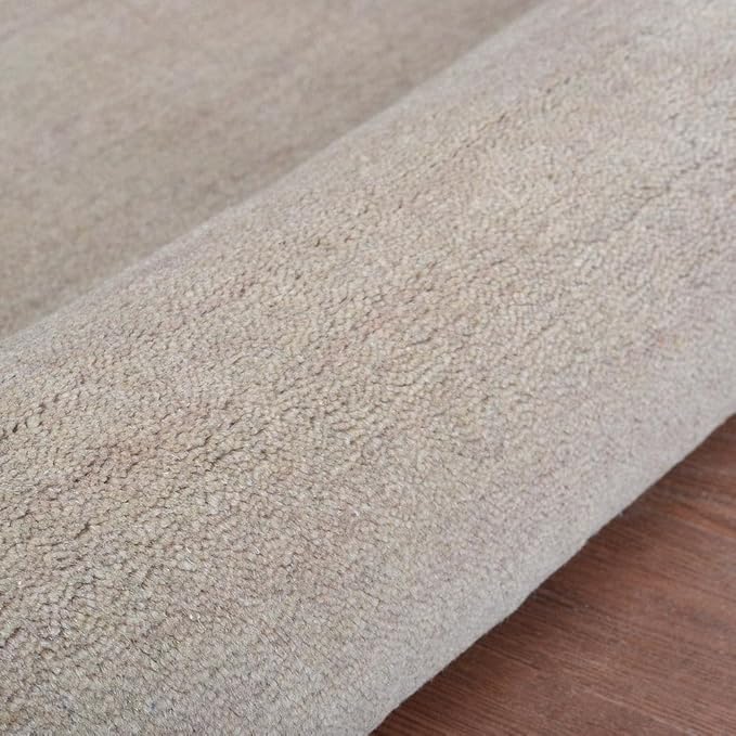 Hand Knotted Loom Wool ECO-Friendly Area Rugs - 2'6''x10', Runner, Beige Color, Solid Plain Design, High Pile Handmade Anti Skid Area Rugs for Living Room, Bed Room (L00111)