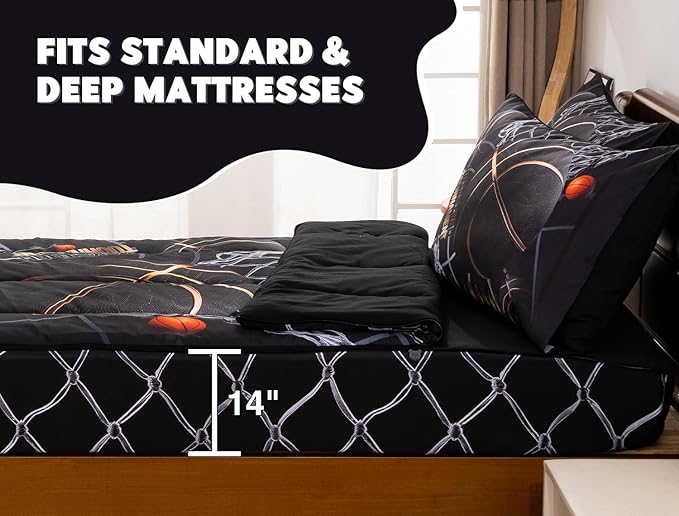 Meeting Story 3pcs Kids Comforter Set Twin Zipper Bedding Set for Boys,Ball Bedding Set Sport Comforter Set for Kid,All in one Zipper Bedding（BlackGold,Twin）