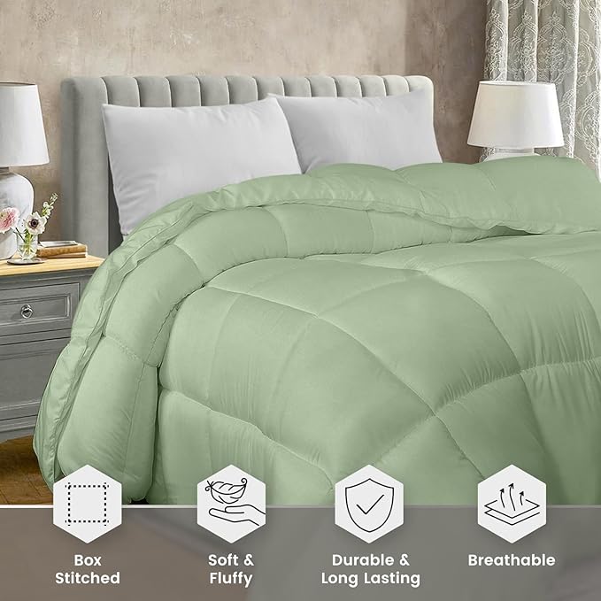 Utopia Bedding Comforter Duvet Insert, Quilted Comforter with Corner Tabs, Box Stitched Down Alternative Comforters King Size (Sage Green)
