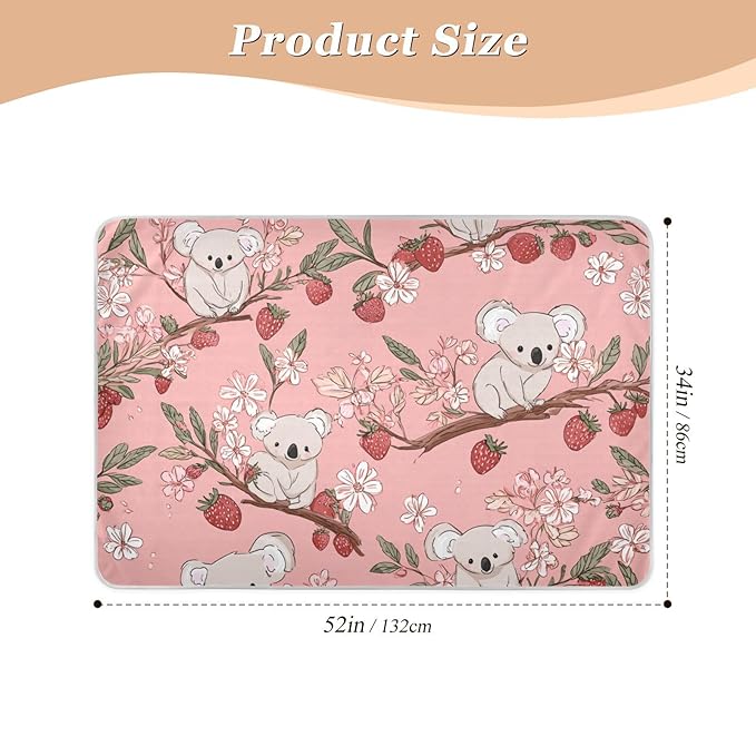Waterproof Bed Pad Reusable Changing Pad Toddler Mattress Protector Large Pee Pad Baby Diaper Pad Soft Washable Liner Pink Koala Floral Strawberries Leaves