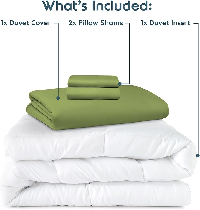 Nestl King Duvet Cover Set with Comforter Insert - Calla Green 4 Piece 104x90 Duvet Cover & 2 Pillow Shams with White Quilted Down Alternative Comforter, Ultra Soft, All Season