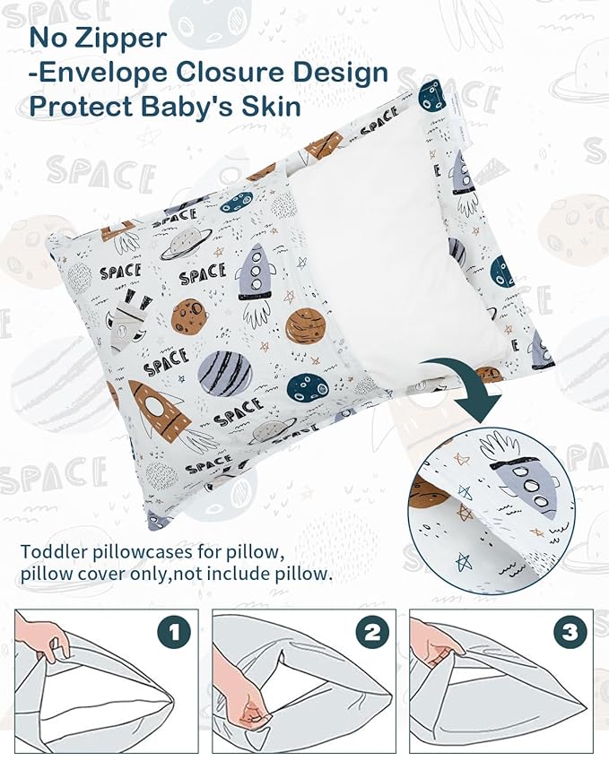 ALVABABY Toddler Pillowcases 2 Pack Organic Cotton Kids Pillow Cover Fit 13"x 18" or 12"x28" Envelope for Girl Boy Sleepy Travel 2TPW31A