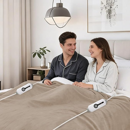 Electric Heated Blanket 90"x100" King Size Microplush Cover Blanket, 4 Heat Settings & 10 Hours Auto Off, Cozy & Warm for All Night, Machine Washable, Light Brown