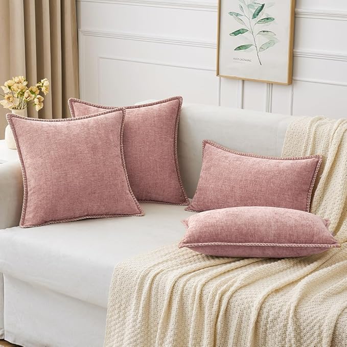 MIULEE Pack of 2 Valentines Couch Throw Pillow Covers 18x18 Inch Blush Pink Farmhouse Decorative Pillow Covers with Stitched Edge Soft Chenille Solid Dyed Spring Pillow Covers for Sofa Bed Living Room