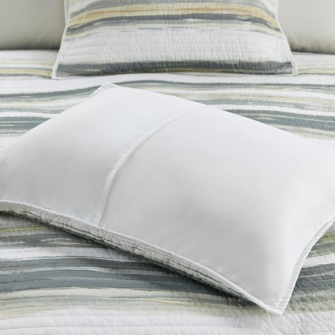 Madison Park Quilt Set Cottage Coastal Design, 6 Piece Set - All Season, Coverlet Bedspread Lightweight Bedding Layer, Shams, Toss Pillows, Full/Queen(90 in x 90 in), Yellow/Grey