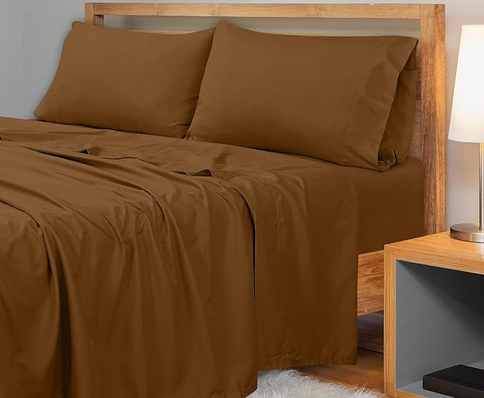 Royale Linens 300 Thread Count 100% Long Staple Combed Cotton Flat Sheet - Super Soft - Top Sheet - Full Flat Sheet Sold Separately - Breathable, Cool & Crisp Percale Sheet Only (Full, Chocolate)