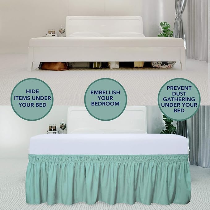PureFit Wrap Around Ruffled Bed Skirt with Adjustable Elastic Belt - 18 Inch Drop Easy to Put On, Wrinkle Free Bedskirt Dust Ruffles, Bed Frame Cover for Twin,Twin XL and Full Size Beds, Baby Blue