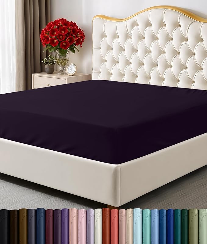 Utopia Bedding Queen Fitted Sheet - Bottom Sheet - Deep Pocket - Soft Microfiber - Shrinkage and Fade Resistant - Easy Care -1 Fitted Sheet Only (Purple)