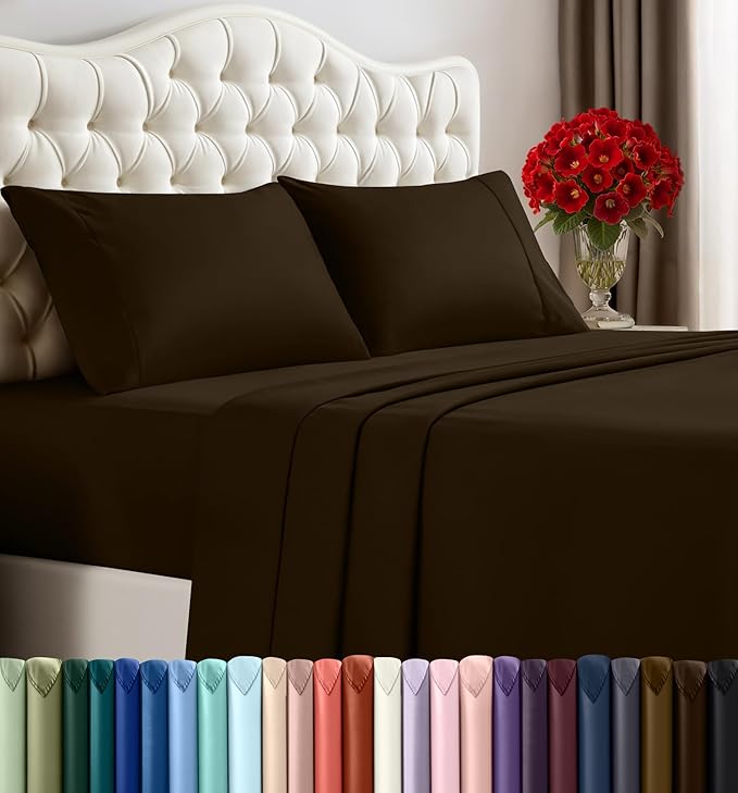 Utopia Bedding California King Sheet Set – 4 Piece Bed Sheets for Cal King Size Bed, Soft and Breathable Microfiber, Includes 1 Fitted Sheet, 1 Flat Sheet and 2 Pillowcases (Brown)
