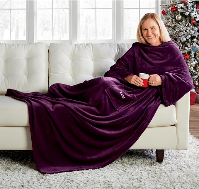 Montgomery Ward Plush Sleeved Throw, Wearable Blanket - Throw, Soft, Comfortable, Plum, 50" x 70"