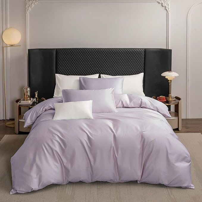 MooMee Duvet Cover Set 100% Extra Long Staple Cotton 600 Thread Count Silky Sateen Smooth Luxury Soft Breathable Durable Hotel Quality Bedding, 3 Pieces (Pastel Purple, King 104"x90")