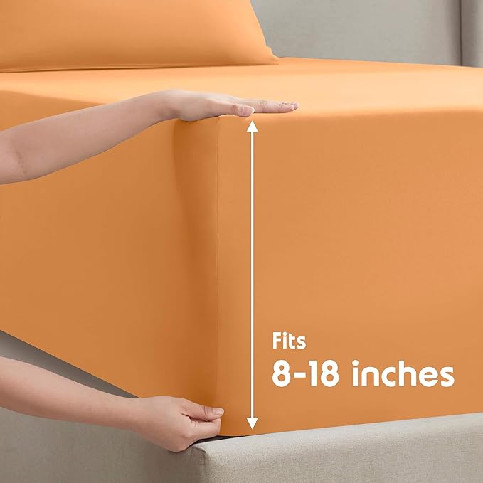 Nestl Queen Sheet Set - Luxury 1800 Ultra-Soft Microfiber Bed Sheets - Double Brushed - Deep Pockets - Easy Fit - 4 Piece Set - Bedding Sheets & Pillowcases (Queen, Light Orange)