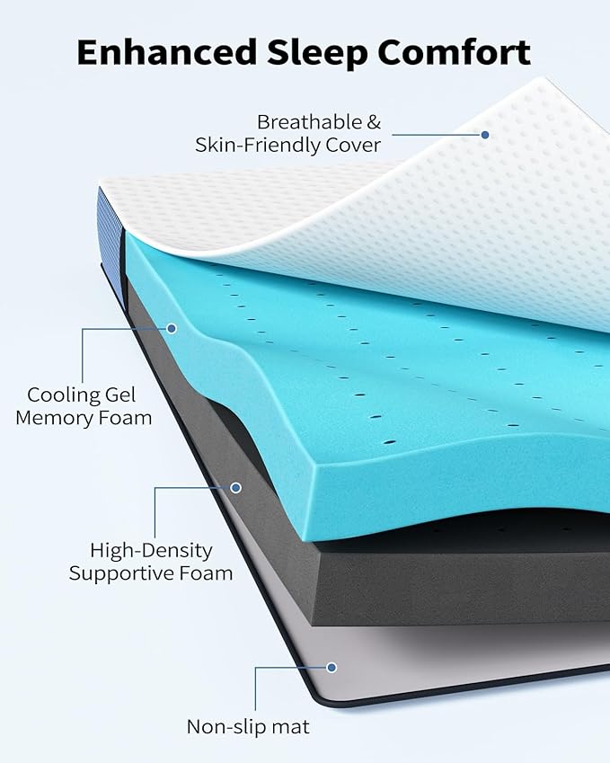 PERLECARE 3 Inch Firm Mattress Topper Twin Size, Cooling Gel-Infused & Bamboo Charcoal Memory Foam Bed Topper for Pressure Relief, High-Density Mattress Pad with Removable Cover, CertiPUR-US Certified