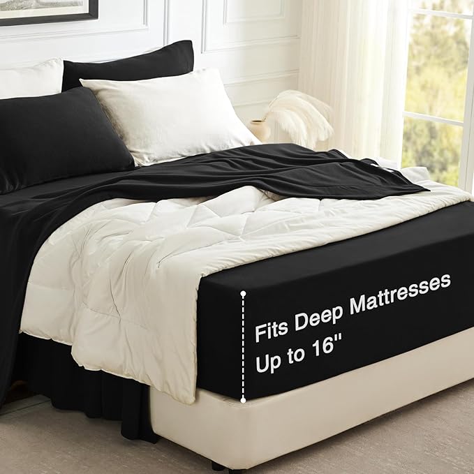 Love's cabin Fleece King Sheet Set - 4 Pcs Black Super Soft Plush Polar Fleece Bed Sheets Set with 16" Deep Pocket,Cozy Warmth for Cold Season(1 Flat Sheet,1 Fitted Sheet,2 Pillow Cases)