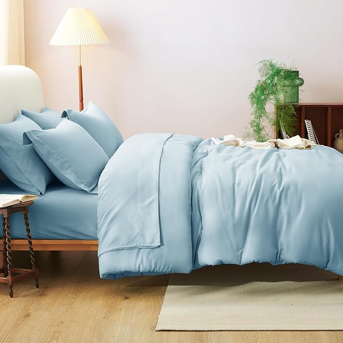 CozyLux King Size Comforter Set Light Blue, 7 Pieces Bed in a Bag King Comforter Set with Sheets, Bedding Set with Down Alternative Comforter, Fitted Sheet, Flat Sheet, Pillow Shams and Pillowcases