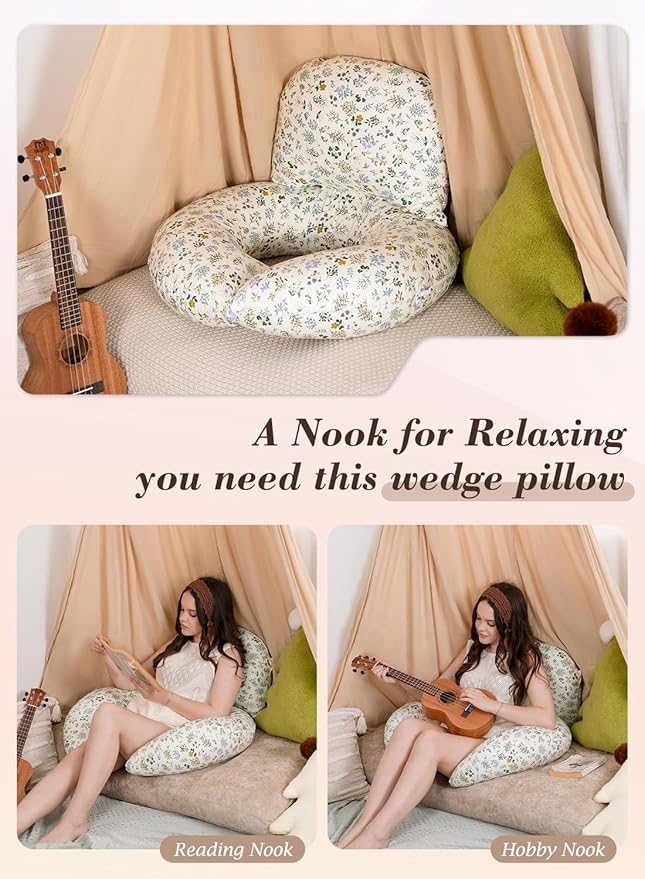 INSEN Wedge Pillow Set for Sleeping and After Surgery, Use for Acid Reflux, Reading and Relaxing, Headboard Pillow for Sitting in Bed